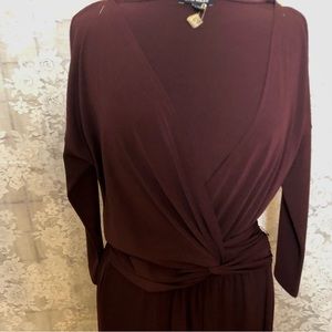 Express Dark Plum 3/4 Sleeve Jumpsuit V-neckline Elastic Waist Wrap Front Sz S